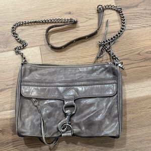 Metallic Taupe Chain-Shoulder Crossbody Bag